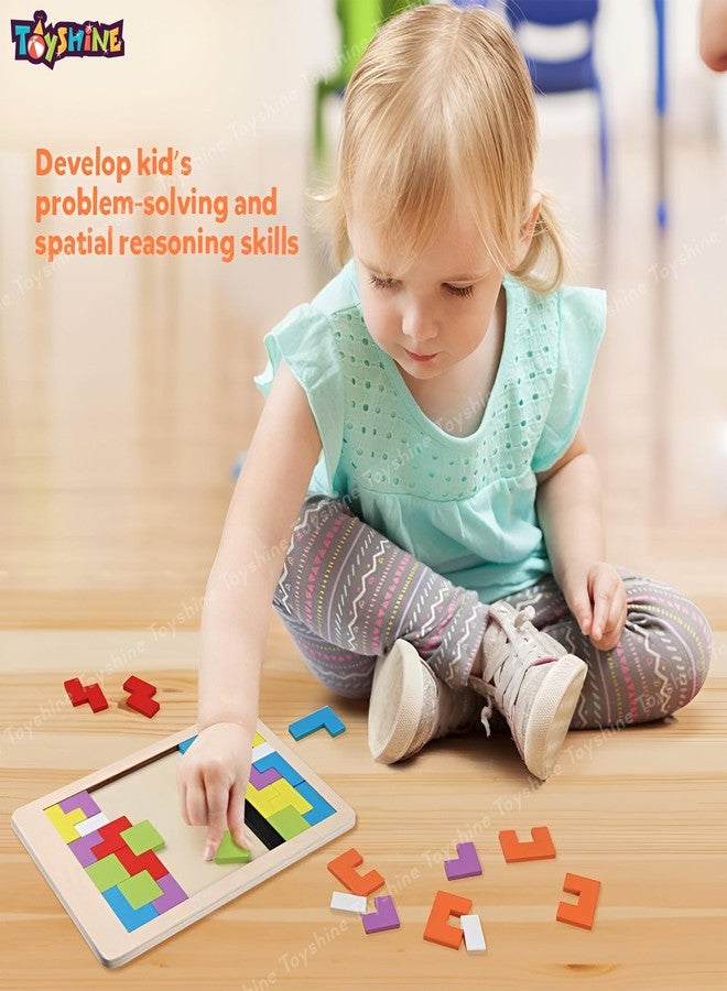 توي شاين لعبة توي شاين الخشبية لتنمية الذكاء، أحجية تانجرام ثلاثية الأبعاد ملونة، لعبة تعليمية للأطفال من عمر 3 سنوات فما فوق - Image 3